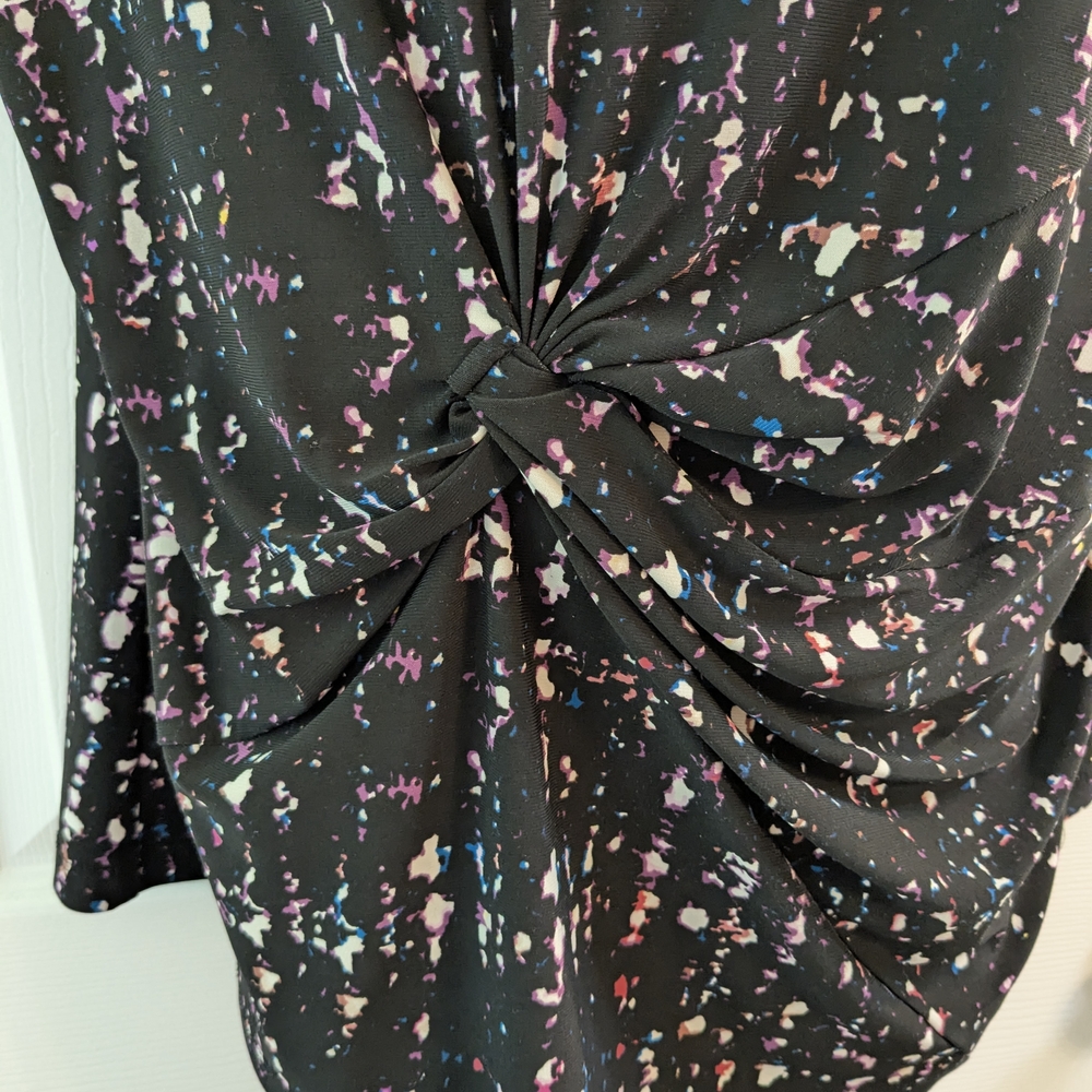 DKNY Black Multicolored Pattern Fitted Ruched Sleeveless Women's Top Plus XXL - Picture 2 of 7